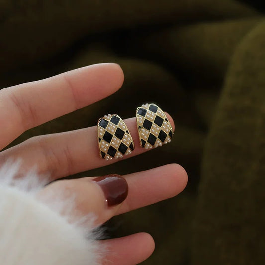 Black and White Checkered Earrings