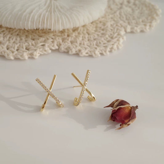 Golden X-Shaped Minimalistic Earrings