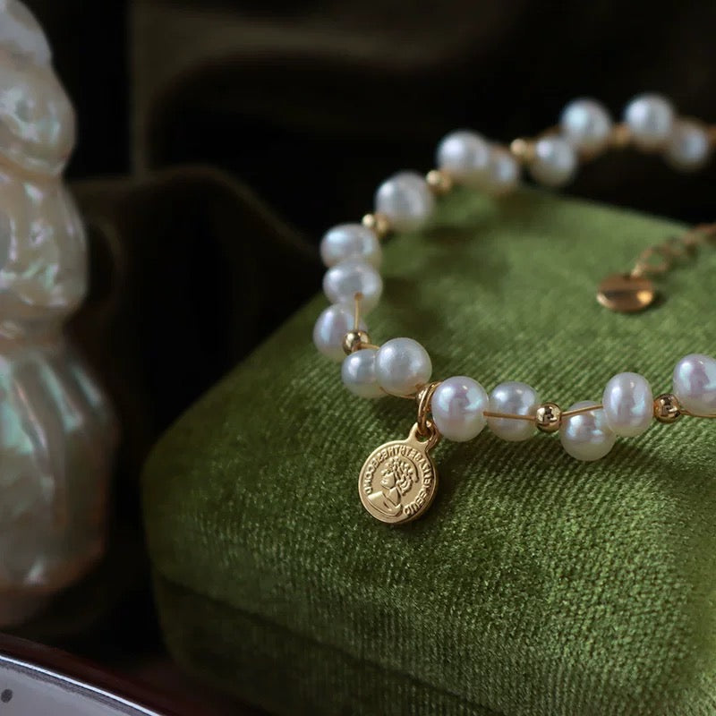 Golden Bracelet With Uneven Natural Pearl