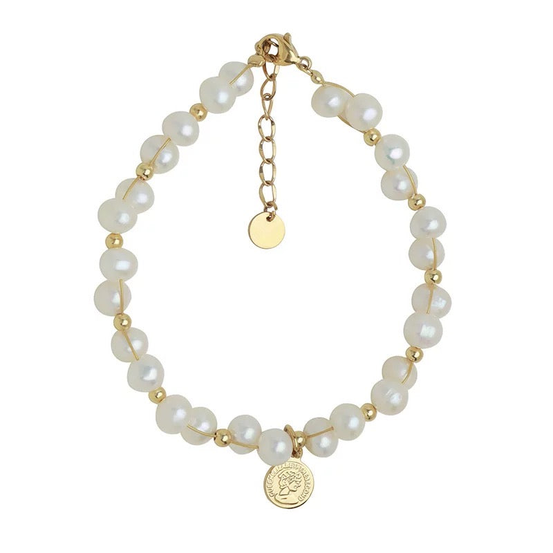 Golden Bracelet With Uneven Natural Pearl